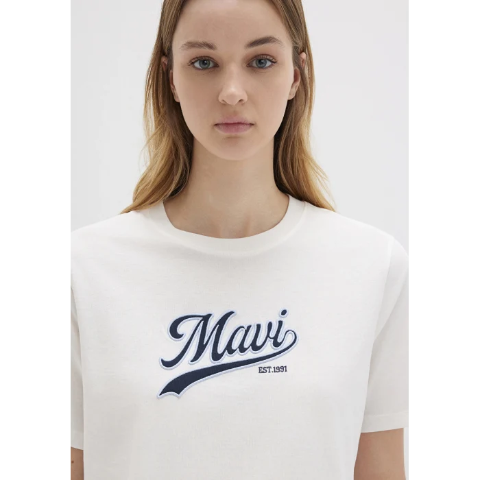 Mavi 1613565-80194 Mavi Logo Baskılı Ekru Tişört