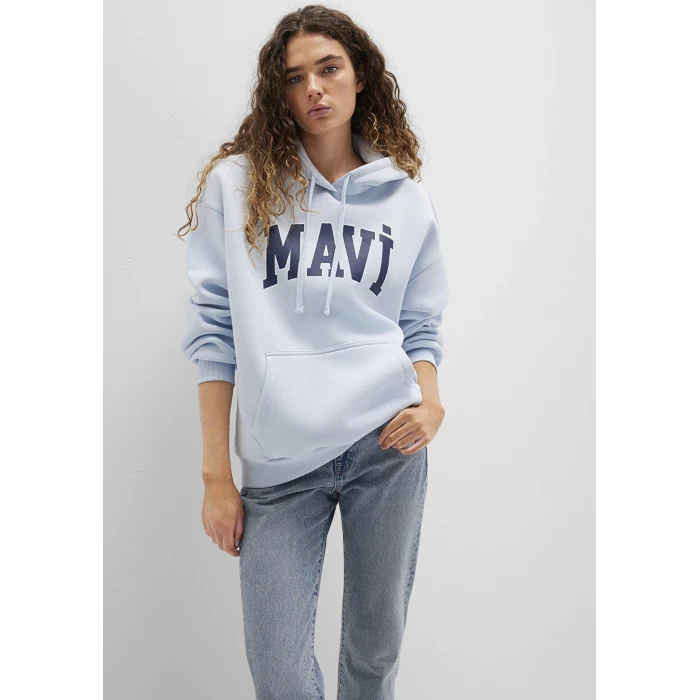 Mavi 1600361-70717 Mavi Logo Baskılı Kapüşonlu Mavi Sweatshirt