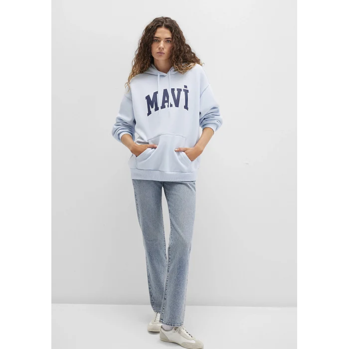 Mavi 1600361-70717 Mavi Logo Baskılı Kapüşonlu Mavi Sweatshirt