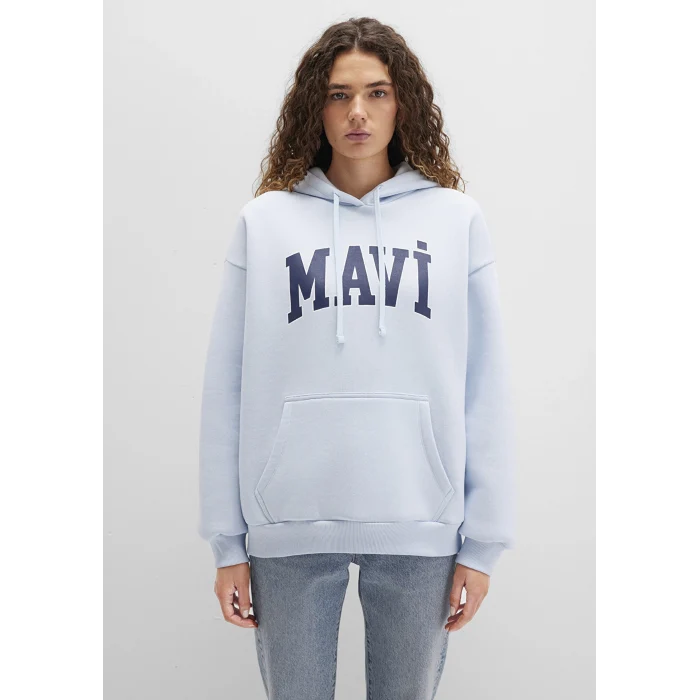 Mavi 1600361-70717 Mavi Logo Baskılı Kapüşonlu Mavi Sweatshirt