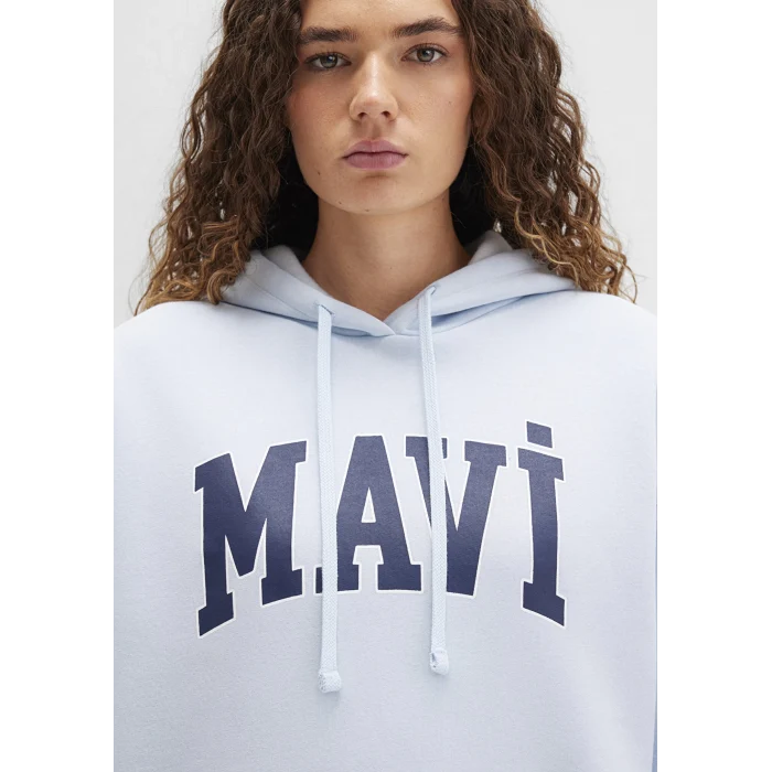 Mavi 1600361-70717 Mavi Logo Baskılı Kapüşonlu Mavi Sweatshirt