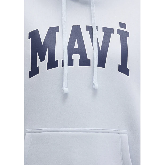 Mavi 1600361-70717 Mavi Logo Baskılı Kapüşonlu Mavi Sweatshirt