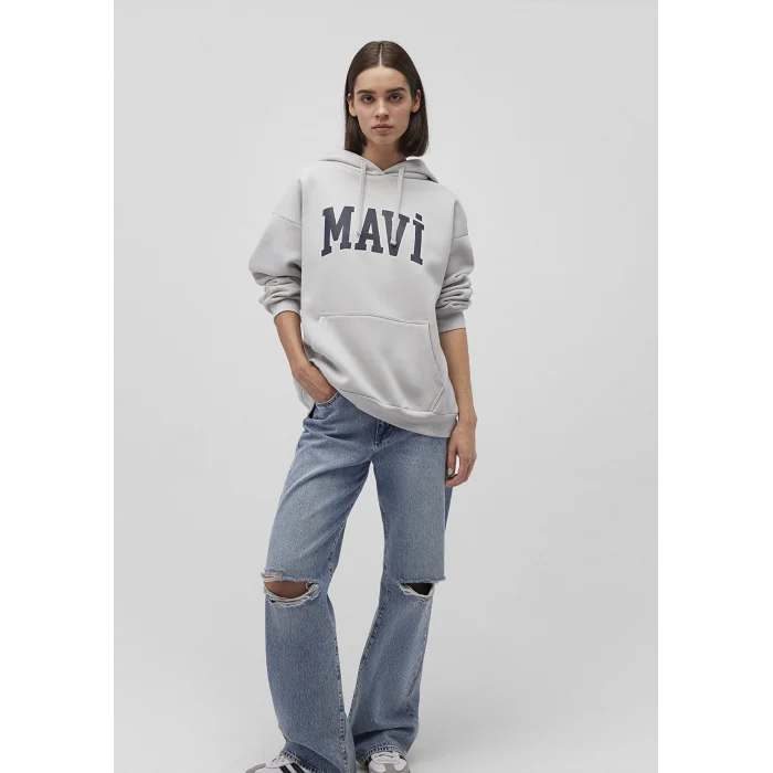 Mavi 1600361-34322 Mavi Logo Baskılı Kapüşonlu Gri Sweatshirt