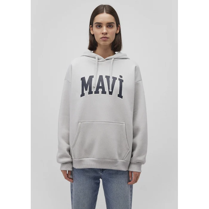 Mavi 1600361-34322 Mavi Logo Baskılı Kapüşonlu Gri Sweatshirt