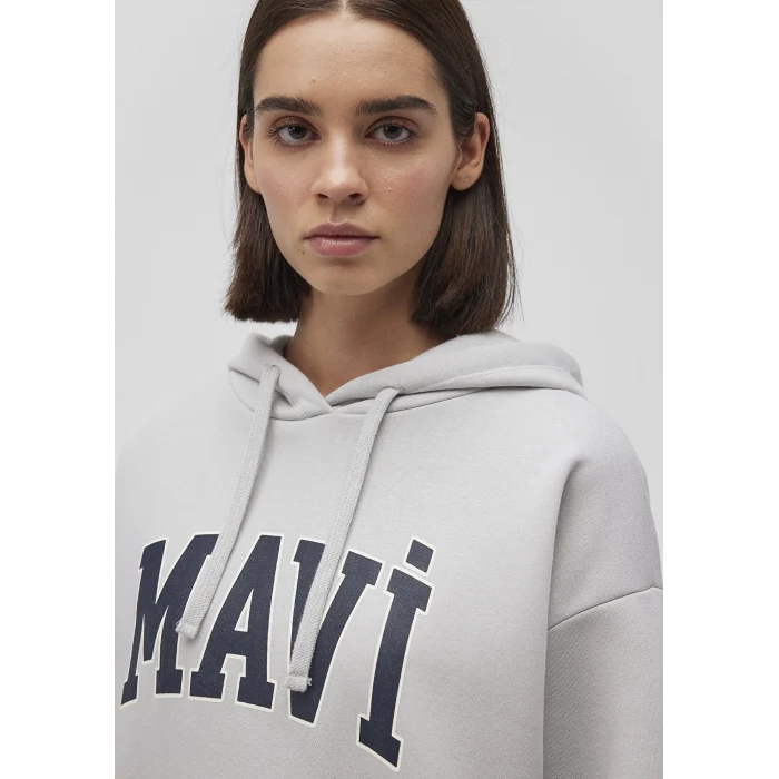 Mavi 1600361-34322 Mavi Logo Baskılı Kapüşonlu Gri Sweatshirt