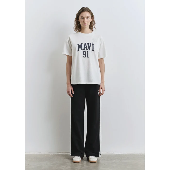 Mavi 1613333-70057 Mavi Logo Baskılı Ekru Tişört