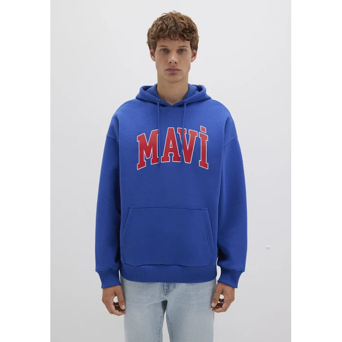 Mavi 067149-70907 Mavi Logo Baskılı Kapüşonlu Mavi Sweatshirt