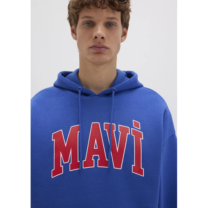 Mavi 067149-70907 Mavi Logo Baskılı Kapüşonlu Mavi Sweatshirt