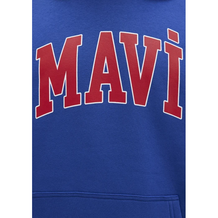 Mavi 067149-70907 Mavi Logo Baskılı Kapüşonlu Mavi Sweatshirt