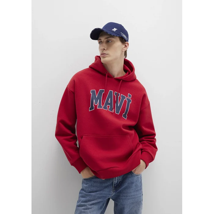 Mavi 067149-70464 Mavi Logo Baskılı Kapüşonlu Kırmızı Sweatshirt