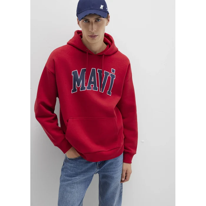 Mavi 067149-70464 Mavi Logo Baskılı Kapüşonlu Kırmızı Sweatshirt