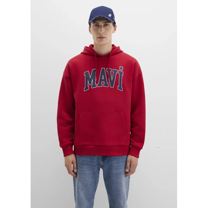 Mavi 067149-70464 Mavi Logo Baskılı Kapüşonlu Kırmızı Sweatshirt