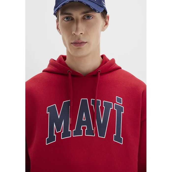 Mavi 067149-70464 Mavi Logo Baskılı Kapüşonlu Kırmızı Sweatshirt