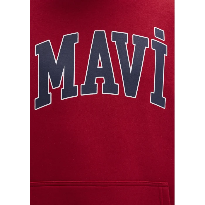 Mavi 067149-70464 Mavi Logo Baskılı Kapüşonlu Kırmızı Sweatshirt