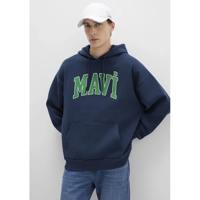 Mavi 067149-29743 Mavi Logo Baskılı Kapüşonlu Lacivert Sweatshirt