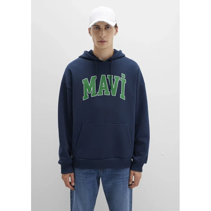 Mavi 067149-29743 Mavi Logo Baskılı Kapüşonlu Lacivert Sweatshirt