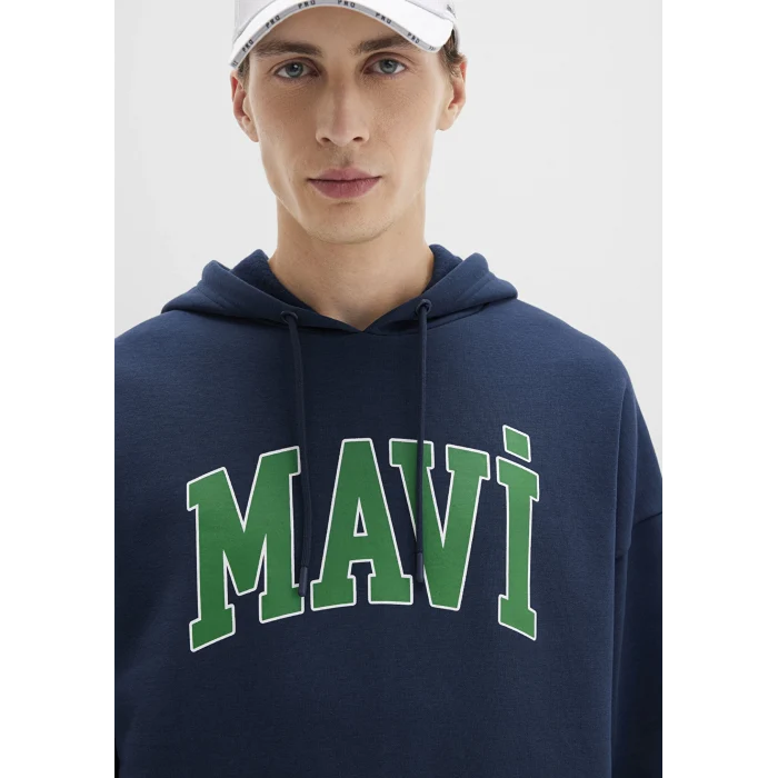 Mavi 067149-29743 Mavi Logo Baskılı Kapüşonlu Lacivert Sweatshirt