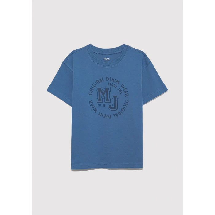 Mavi 6610395-83767 MJ Logo Baskılı Mavi Tişört
