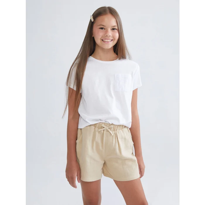 LCW Kids Bej Beli Lastikli Müslin Kız Çocuk Şort