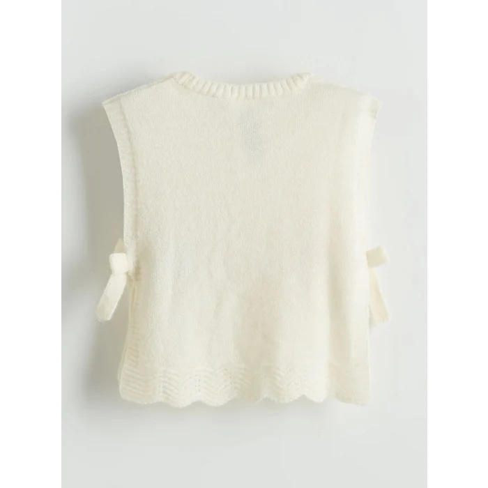 LCW Kids Ekru Bisiklet Yaka Fiyonklu Kız Çocuk Süveter