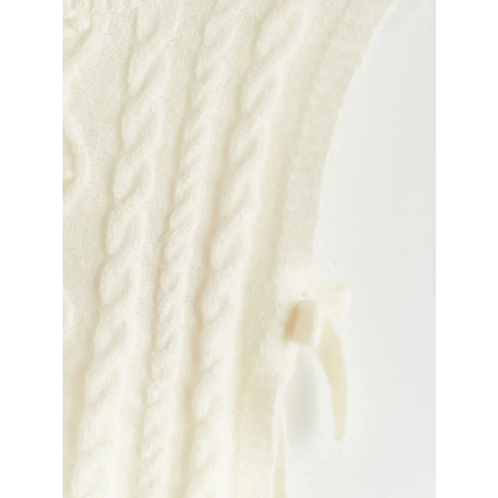 LCW Kids Ekru Bisiklet Yaka Fiyonklu Kız Çocuk Süveter