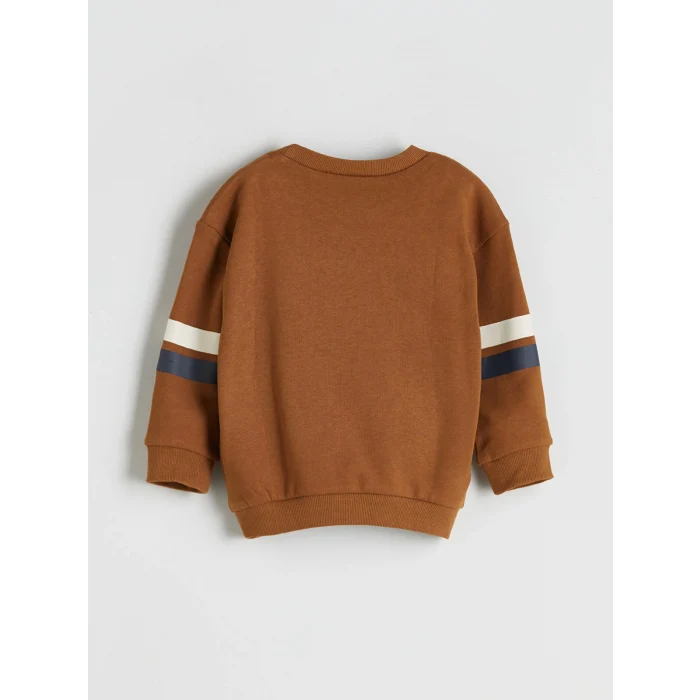 LCW Kids Kahverengi Bisiklet Yaka Baskılı Uzun Kollu Erkek Bebek Sweatshirt