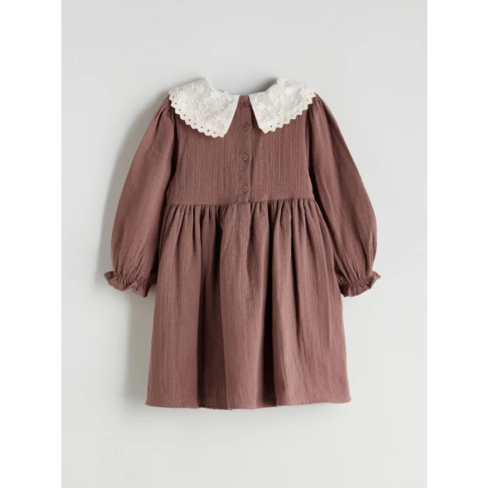 LCW Kids Kahverengi Bebe Yaka Kız Çocuk Müslin Elbise