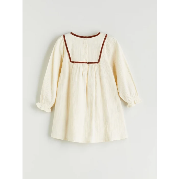 LCW Kids Bej Bisiklet Yaka Çiçekli Müslin Kız Çocuk Elbise