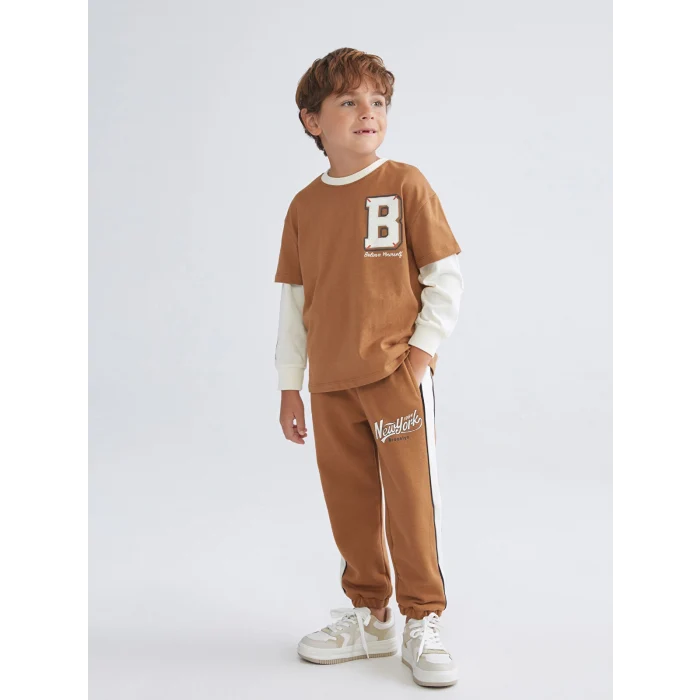 LCW Kids Kahverengi Yazı Baskılı Erkek Çocuk Jogger Eşofman Altı