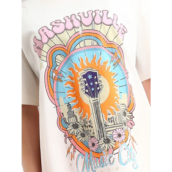 XSIDE Ekru Bisiklet Yaka Baskılı Kısa Kollu Kadın Tişört