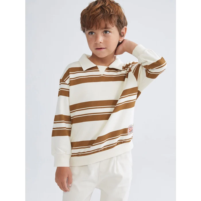 LCW Kids Bej Polo Yaka Erkek Çocuk Sweatshirt
