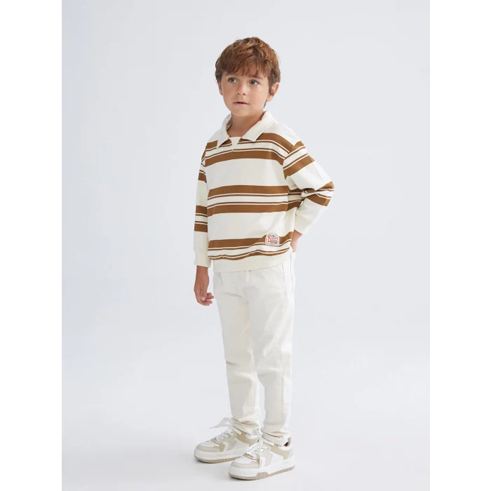 LCW Kids Bej Polo Yaka Erkek Çocuk Sweatshirt
