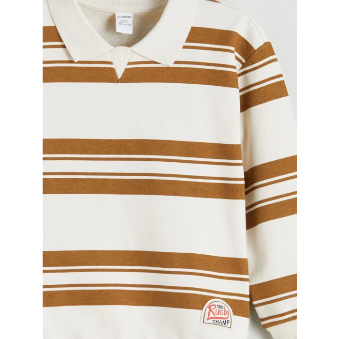 LCW Kids Bej Polo Yaka Erkek Çocuk Sweatshirt
