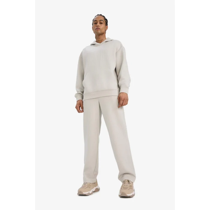 Defacto E9308AXGR437 Gri Boxy Fit Kapüşonlu Kanguru Cepli Jakarlı Sweatshirt