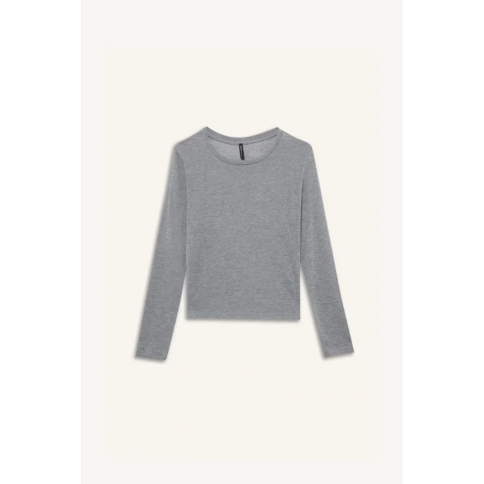 Defacto F8182AXGR93 Gri Regular Fit Bisiklet Yaka Uzun Kollu Tişört