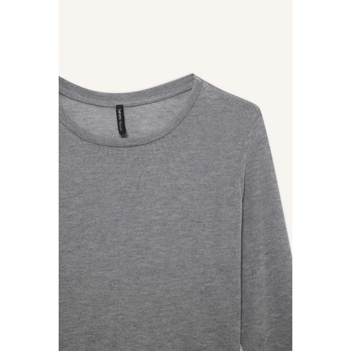 Defacto F8182AXGR93 Gri Regular Fit Bisiklet Yaka Uzun Kollu Tişört