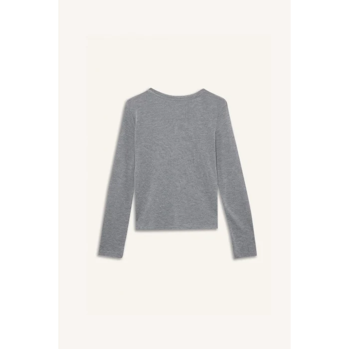 Defacto F8182AXGR93 Gri Regular Fit Bisiklet Yaka Uzun Kollu Tişört