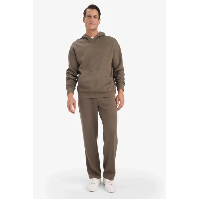 Defacto E9308AXBN571 Kahve Boxy Fit Kapüşonlu Kanguru Cepli Jakarlı Sweatshirt