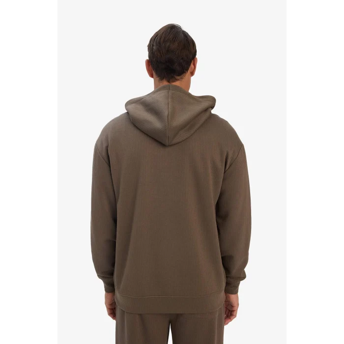 Defacto E9308AXBN571 Kahve Boxy Fit Kapüşonlu Kanguru Cepli Jakarlı Sweatshirt