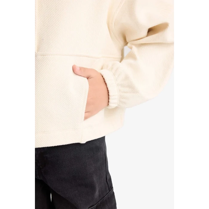 Defacto F0089A8ER140 Ekru Kız Çocuk Oversize Geniş Kalıp Çıtçıtlı Sweatshirt