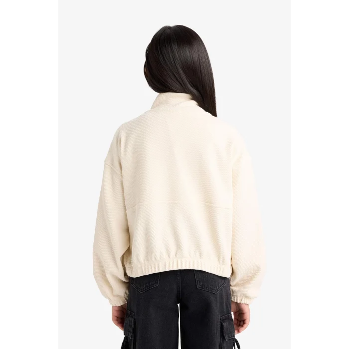 Defacto F0089A8ER140 Ekru Kız Çocuk Oversize Geniş Kalıp Çıtçıtlı Sweatshirt
