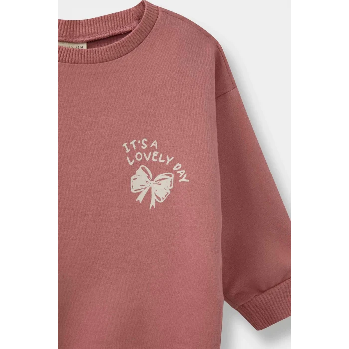 Defacto E8993A5BR103 Bordo Kız Bebek 2li Takım Baskılı Sweatshirt Eşofman Altı