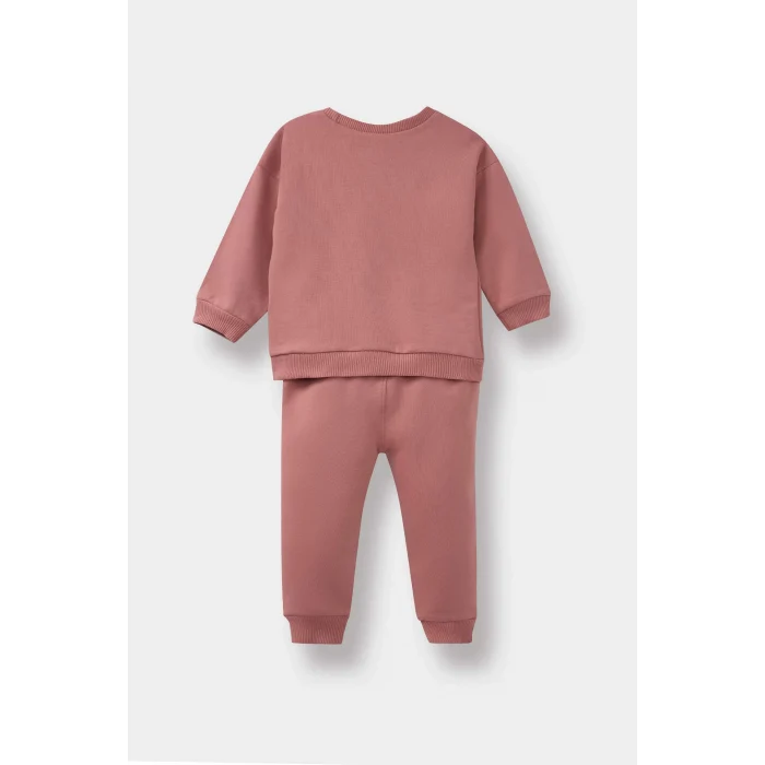 Defacto E8993A5BR103 Bordo Kız Bebek 2li Takım Baskılı Sweatshirt Eşofman Altı