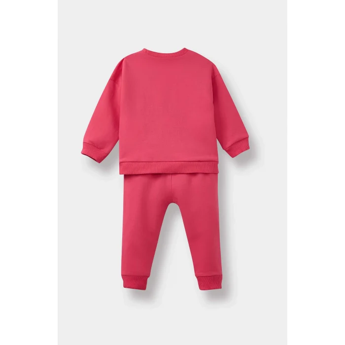Defacto E8993A5PN168 Pembe Kız Bebek 2li Takım Çiçekli Sweatshirt Eşofman Altı