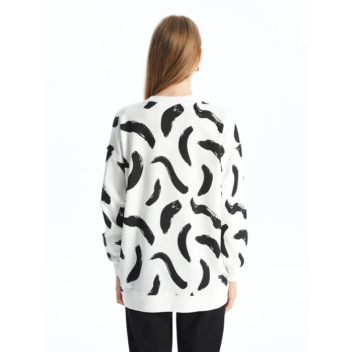 LCW Modest Siyah Bisiklet Yaka Desenli Kadın Sweatshirt Tunik