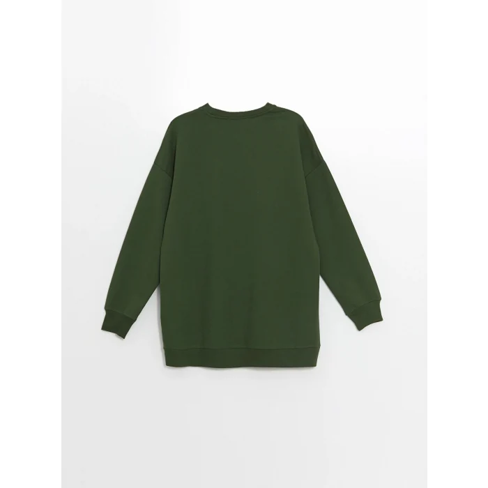 LCW Modest Yeşil Bisiklet Yaka Baskılı Kadın Sweatshirt Tunik