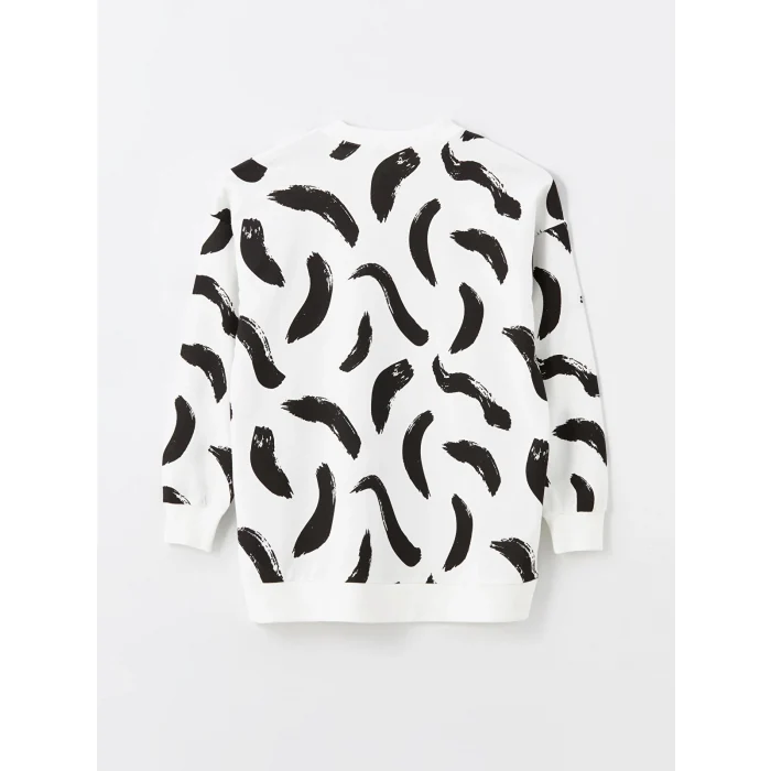 LCW Modest Siyah Bisiklet Yaka Desenli Kadın Sweatshirt Tunik