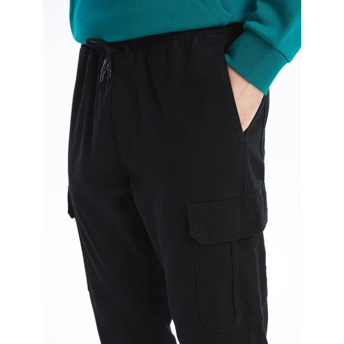 XSIDE Siyah Standart Kalıp Gabardin Erkek Kargo Pantolon