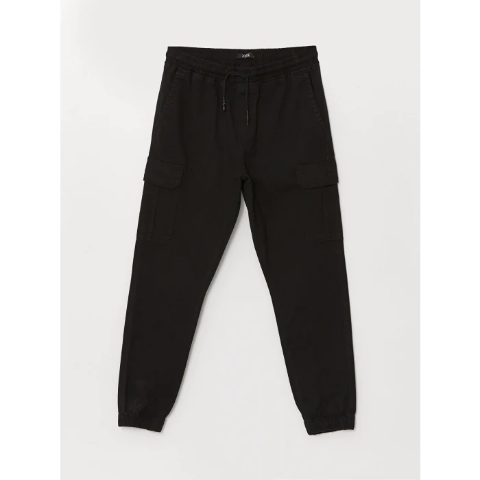 XSIDE Siyah Standart Kalıp Gabardin Erkek Kargo Pantolon
