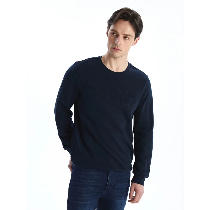 LCWAIKIKI Classic Lacivert Bisiklet Yaka Uzun Kollu Erkek Kalın Sweatshirt